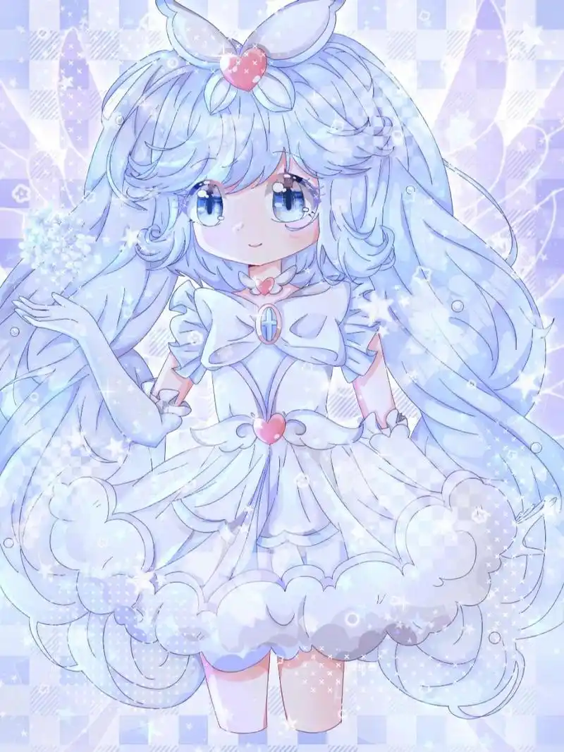 千韩 时隔六个月再画,真的很喜欢千韩的蓝色双马尾,随意使用(手上的花