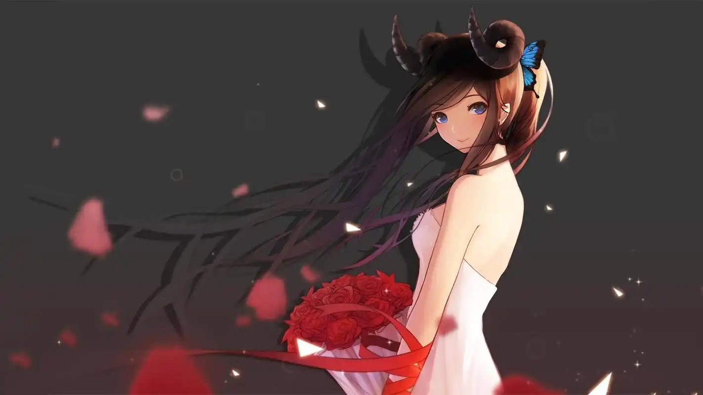 二次元唯美捧花少女桌面壁纸