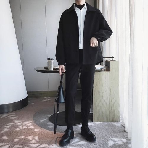 高级感炸街爆款黑武士裤子直筒2021休闲时尚宽松帅气搭配男装套装