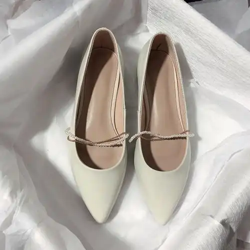 森屿海巷2021新款真皮平底复古婚鞋珍珠仙女单鞋