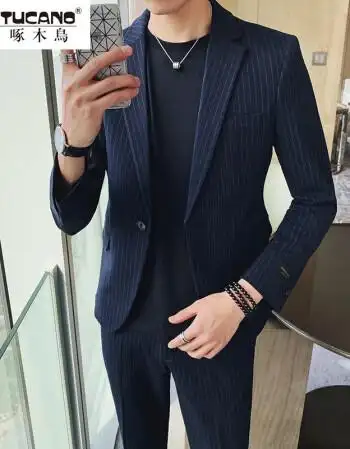 西装男套装韩版修身休闲商务正装潮流结婚西服英伦风男士帅气冬装男生