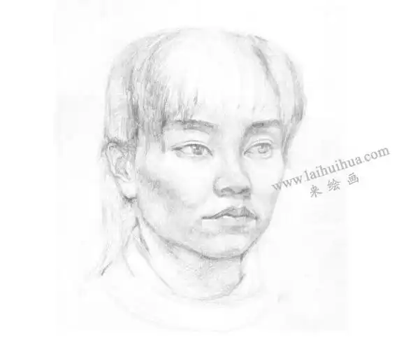 女青年头像素描画法(二)