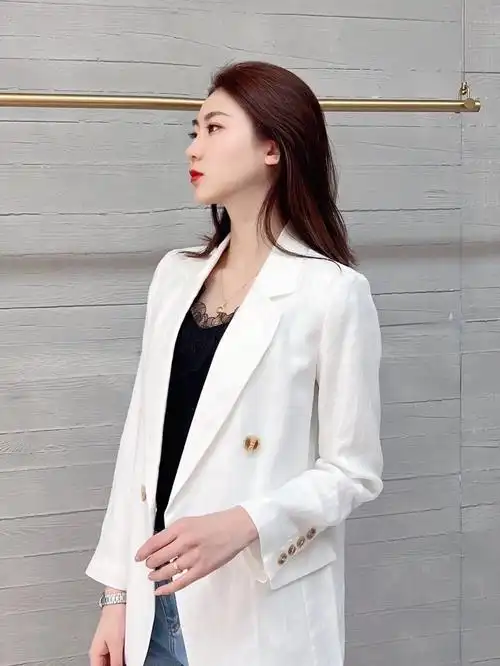 艾诺丝春季白色西装外套