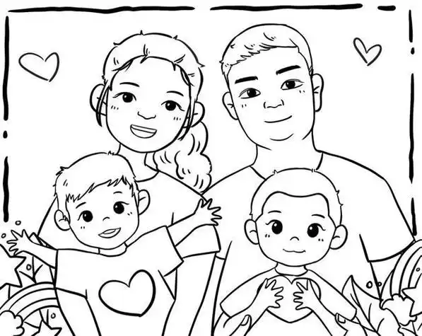 全家福5个人动漫简笔画
