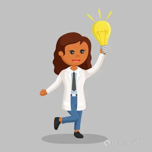 非洲女科学家与电灯泡想法插画-正版商用图片03gqod-摄图新视界