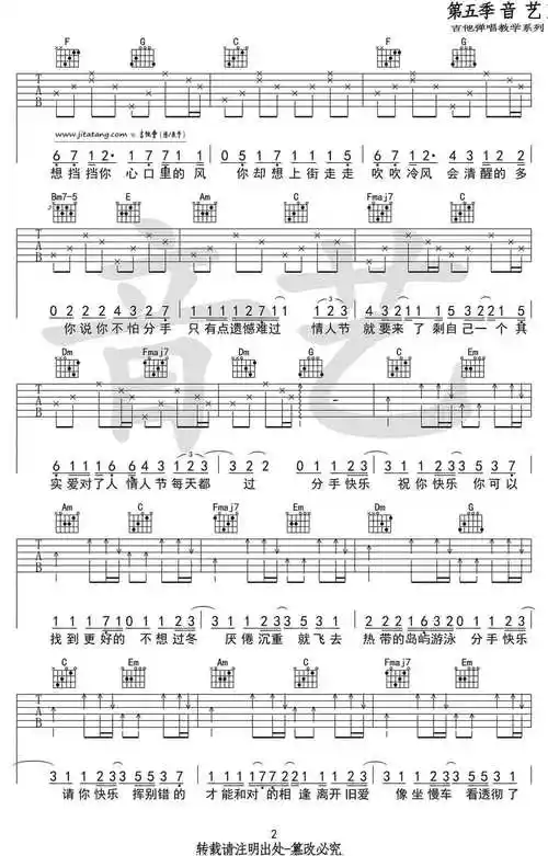 分手快乐吉他谱-c调-梁静茹1