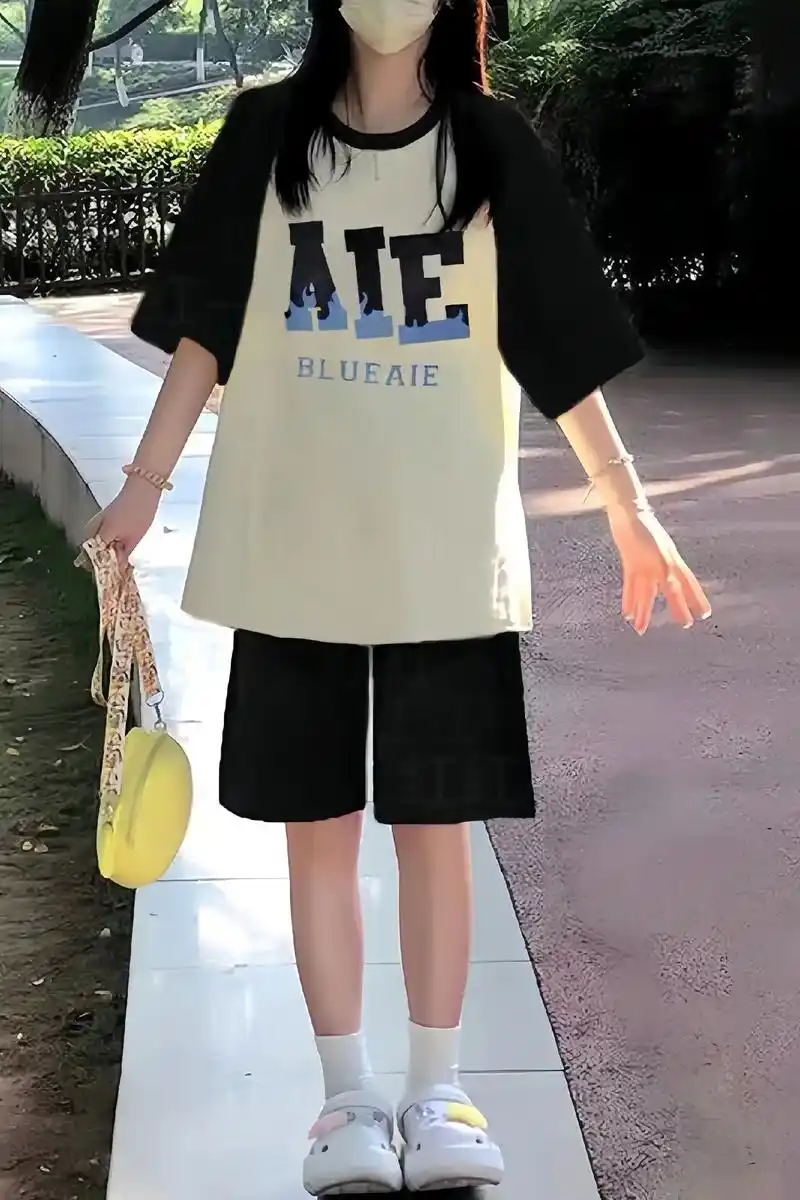 初中女孩韩版宽松显瘦短袖短裤宽松休闲运动套装
