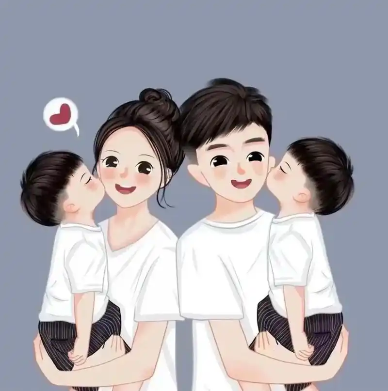 全家福卡通头像四口人两个儿子 - 抖音