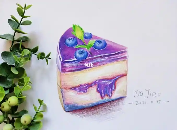 彩铅作品蓝莓甜点