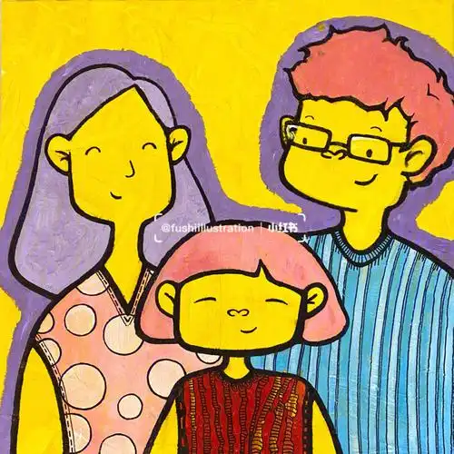 一家三口6969肖像画过程图