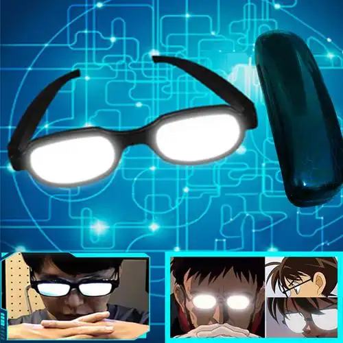跨境日本动漫名侦柯南眼镜发光反光眼镜led usb充电科幻发光眼镜