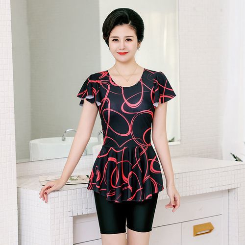 妈妈泳衣女中老年分体大码显瘦保守裙式温泉泳装时尚新款运动速干