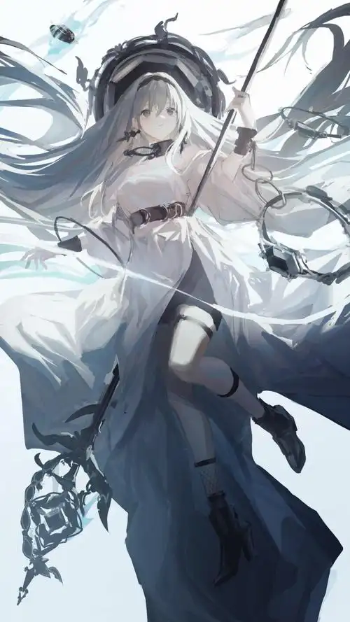 手绘手持法杖的动漫女法师人物高清