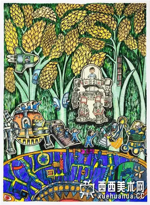 优秀儿童获奖科幻画未来计划麦穗种植欣赏