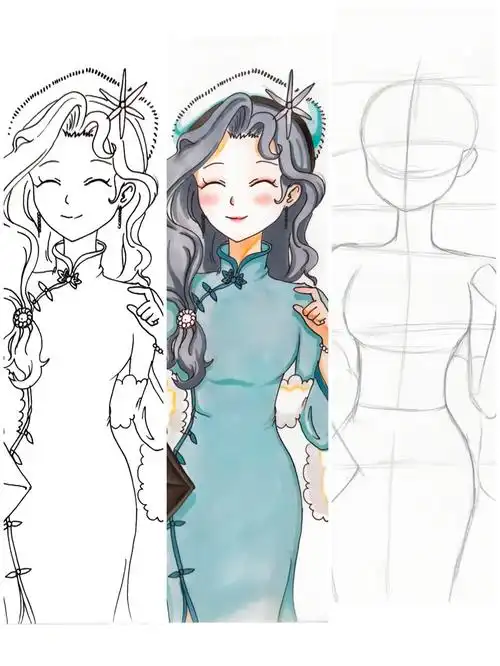 旗袍人物纸绘分享