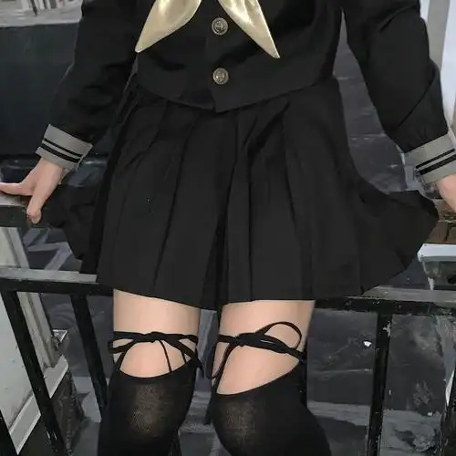 ay秋季交叉绑带过膝长筒jk袜女日学院洛丽中筒袜