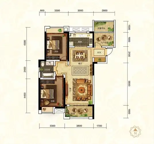 智慧公馆三居98平米户型图_二期b1户型3室2厅-新安房产网
