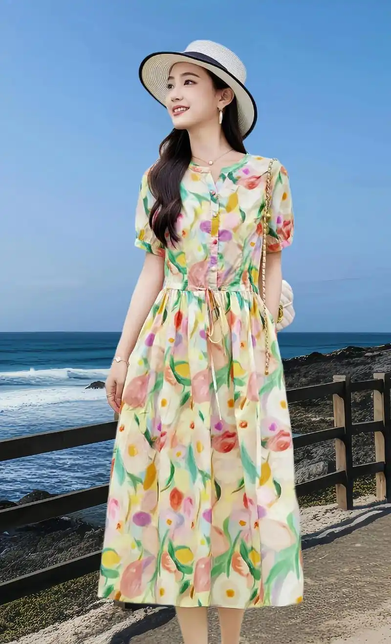 法式碎花连衣裙女高端气质,2024年夏季新款!显瘦遮肚子