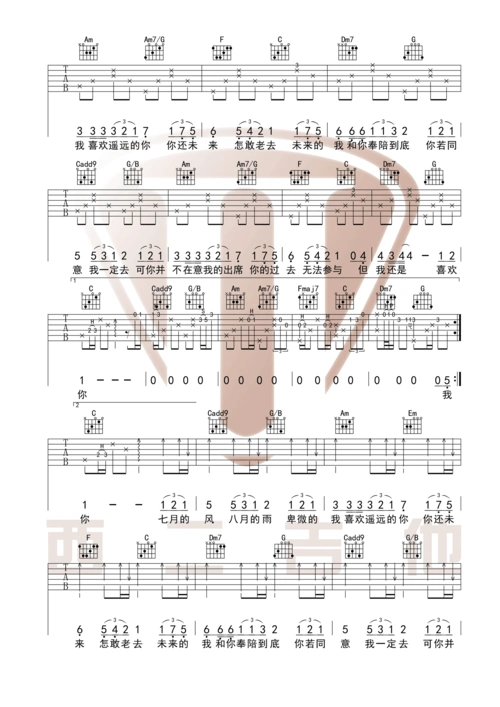 遥远的你吉他谱221小伙伴c调完整版前奏间奏