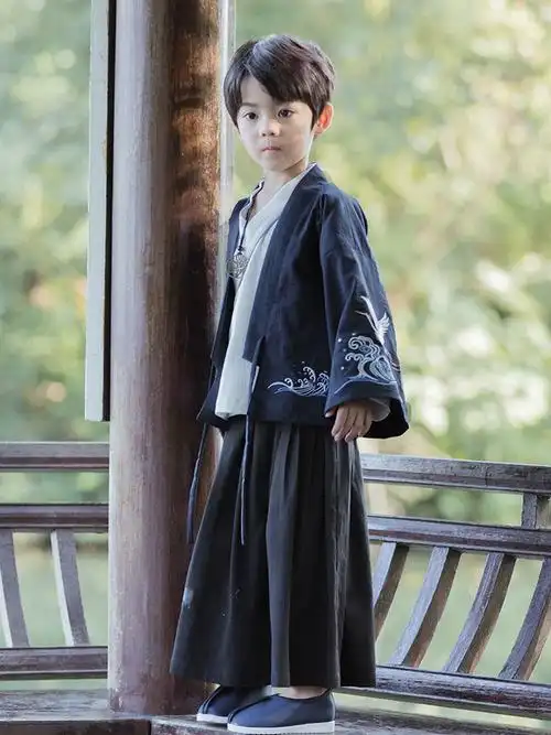 尊品熊儿童古装汉服男孩夏天穿的中国风服装小孩子民族风表演服男童