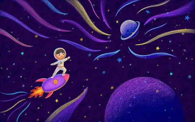 星地球空卡通可爱儿童宇航员星球场景星空星空太空人