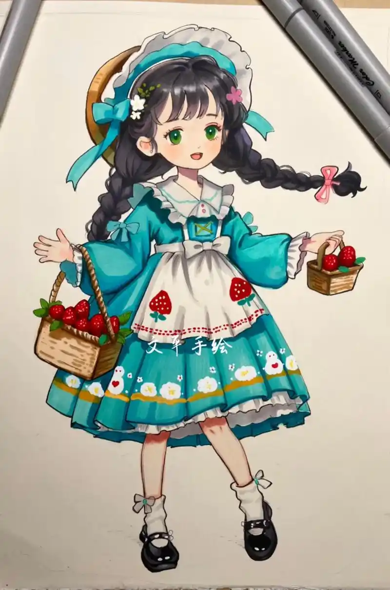 马克笔手绘 #动漫全身  - 抖音