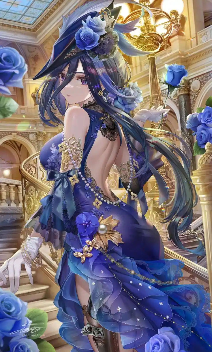 克洛琳德,青色蔷薇礼服版,美美哒~ 作者:torino #二次元# #原神