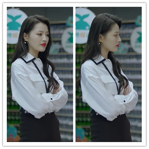 正青春董欣然王秀竹殷桃同款衬衣时尚韩版百搭职业装白色衬衫女春