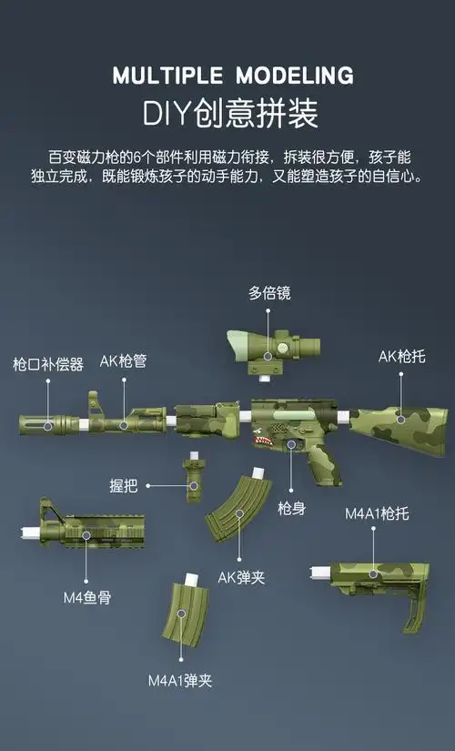 磁力玩具电动拼装玩具枪百变拆装儿童声光枪冲锋枪diy