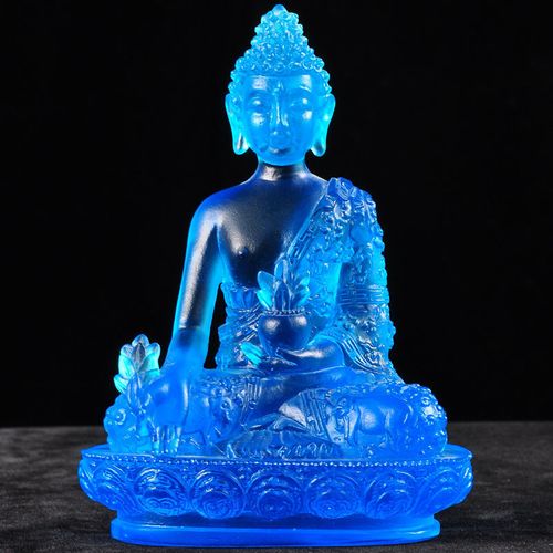 药师佛药师如来琉璃光佛家用寺庙佛堂居家供奉带莲花底座佛像摆件
