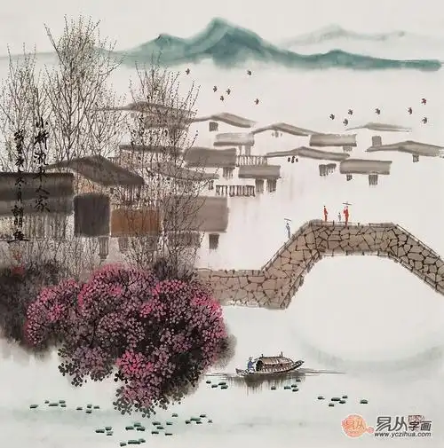 诸明的江南水乡山水画 清新隽雅 令人神往