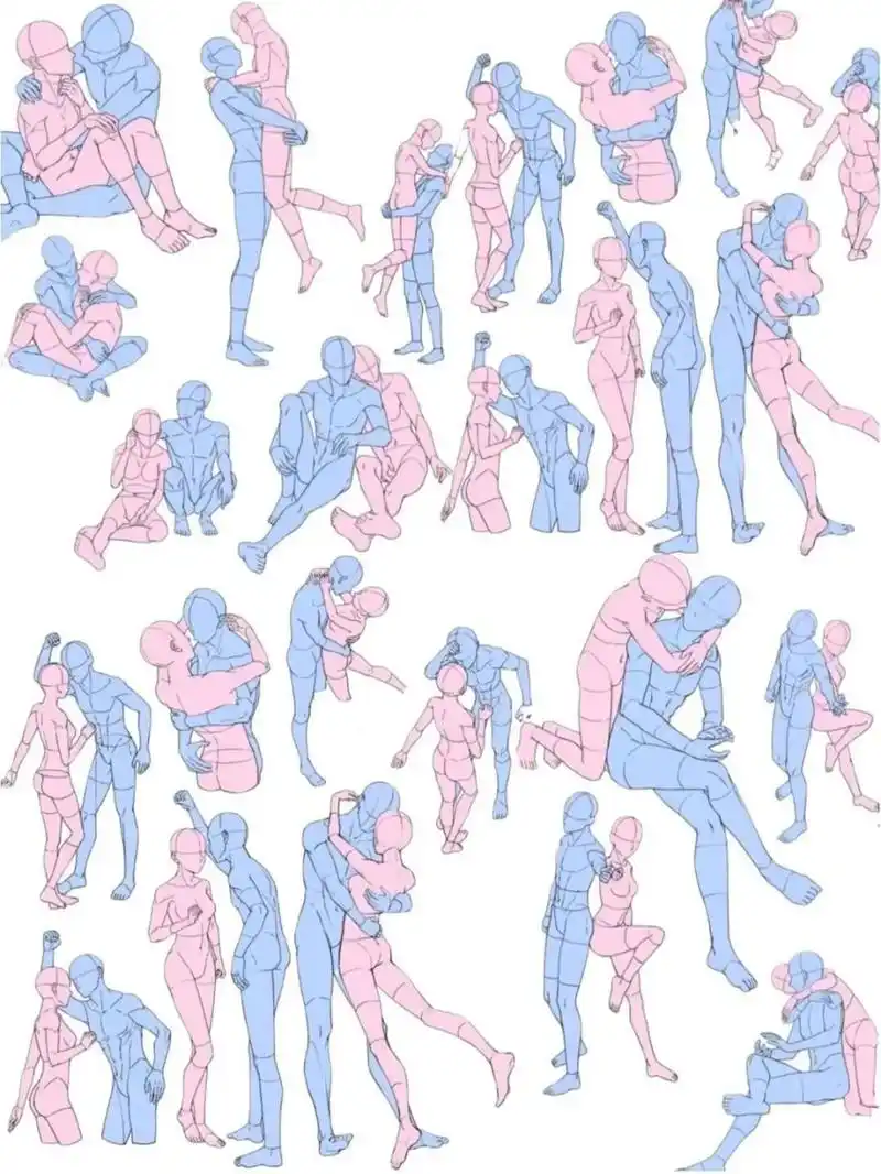 甜甜的双人动作临摹线稿来惹!