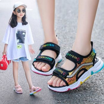 kowell女童凉鞋新款彩虹底儿童时尚沙滩凉鞋小女孩中大童运动凉鞋潮