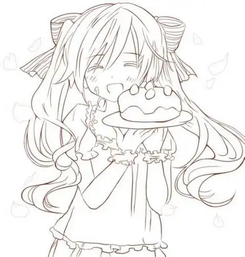 q版初音未来简笔画线稿2