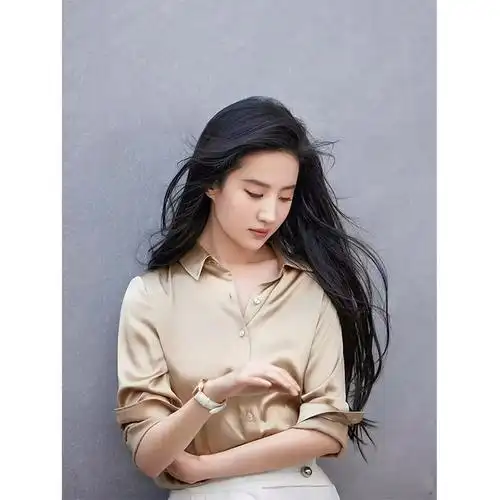 刘亦菲明星同款真丝衬衫 气质通勤缎面衬衣职业ol百搭桑蚕丝长袖