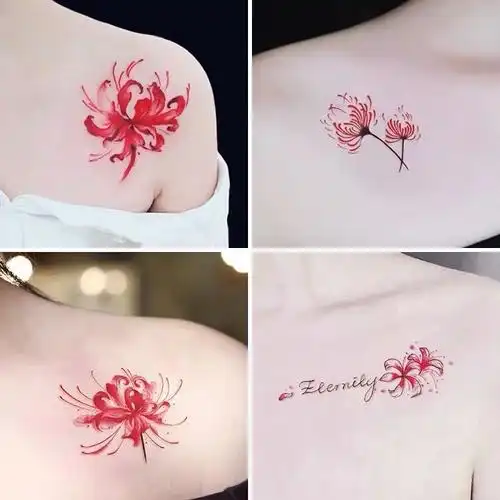 彼岸花纹身贴曼珠沙华防水女持久小清新可爱性感古风锁骨纹身贴纸