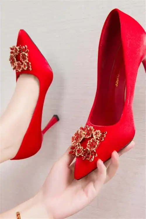 婚鞋女红色平底