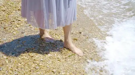 4k沙滩上海浪冲刷着贝壳