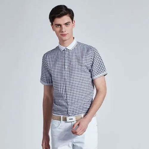 春夏款透气亚麻翻领休闲短袖衬衫