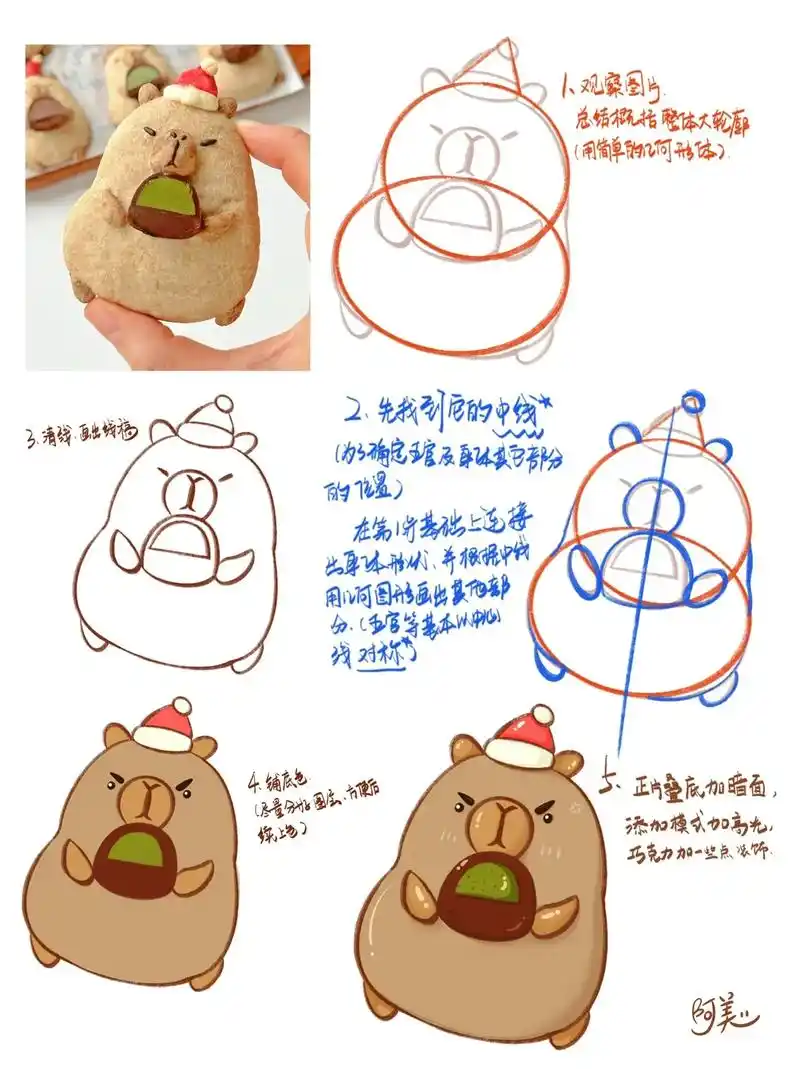 可爱食物的绘制步骤-小熊饼干94.第二张是成品图,稍微排版了 - 抖音