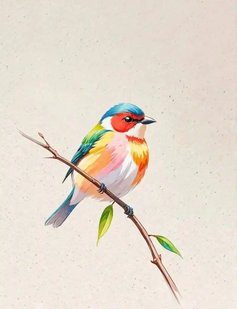 分享一组鸟类插画作品,用绚丽的色彩描绘了立在枝头的小鸟,造型生动而