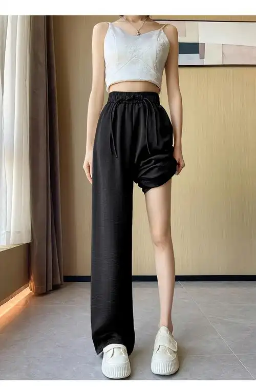 实拍现货气质垂感裤子女2024春夏款百搭休闲裤高腰显瘦直筒阔腿