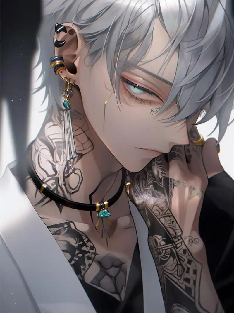 002|花臂l 不羁·白发少年 #二次元  #头像分享 #男生头像 #ai 绘画