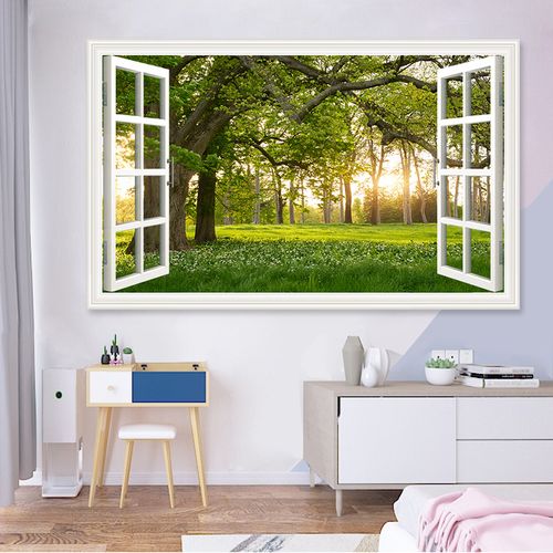 自然风景假窗户装饰贴纸画客厅房间背景墙壁贴画床头画3d立体自粘