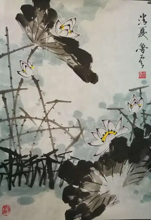 鲁云老师 写意荷花 国画欣赏 教学范本临摹图谱