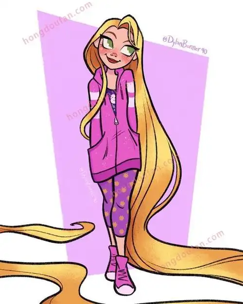 穿着运动服的长发公主简笔画大全