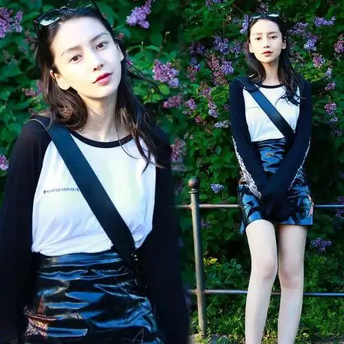 杨颖和热巴,长袖上衣 半身裙,秋季这样打扮,真是太美了