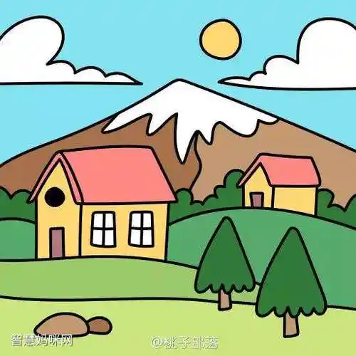 【简笔画作品】4张漂亮的农场风景简笔画 - 元艺考