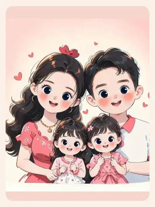 爸爸妈妈姐姐妹妹全家福卡通头像  爸爸妈妈带着两个可爱的孩子,一起