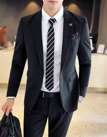 京东优选 西服套装男潮流帅气新郎结婚礼服英伦风小西装男潮休闲正装